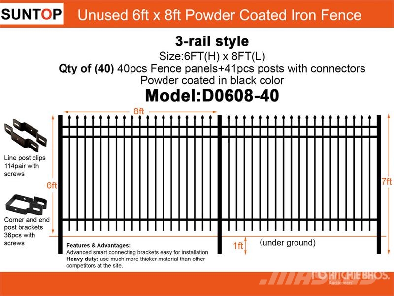 Quantity of (40) SUNTOP D0608-40 6 ft x 8 ft Powd Zäune und Zubehör