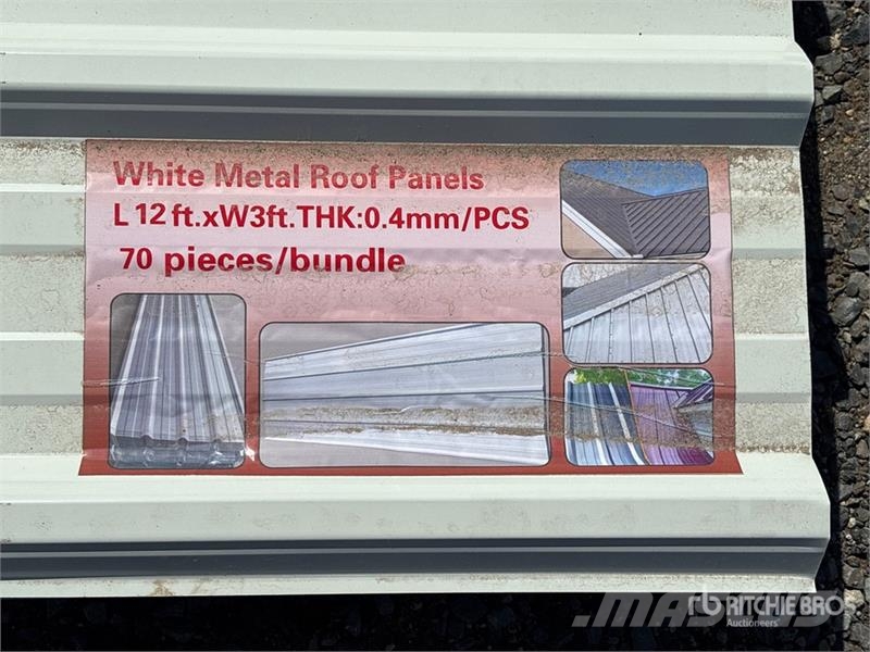 Quantity of (70) 12 ft x 3 ft White Metal Roof Pan Vintsid, telfrid ja materjaliliftid