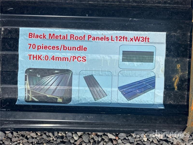 Quantity of (70) 12 ft x 3 ft Black Corrugated Tin Pacēlāji, vinčas un materiālu lifti