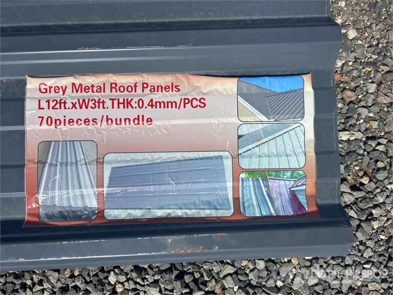 Quantity of (70) 12 ft x 3 ft Gray Corrugated Tin Pacēlāji, vinčas un materiālu lifti