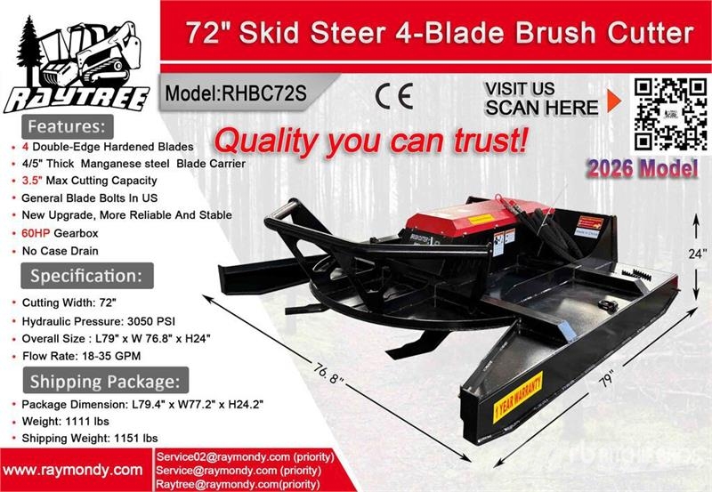 Raytree RHBC72S 72 in 4-Blade Skid Steer Brush Cut Mounted and trailed mowers