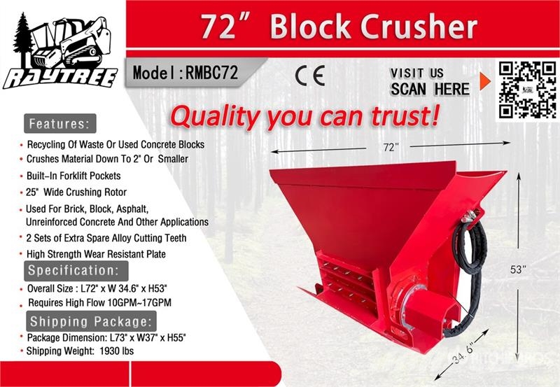 Raytree RMBC72 72 in Skid Steer Block Crusher (Unu Other components