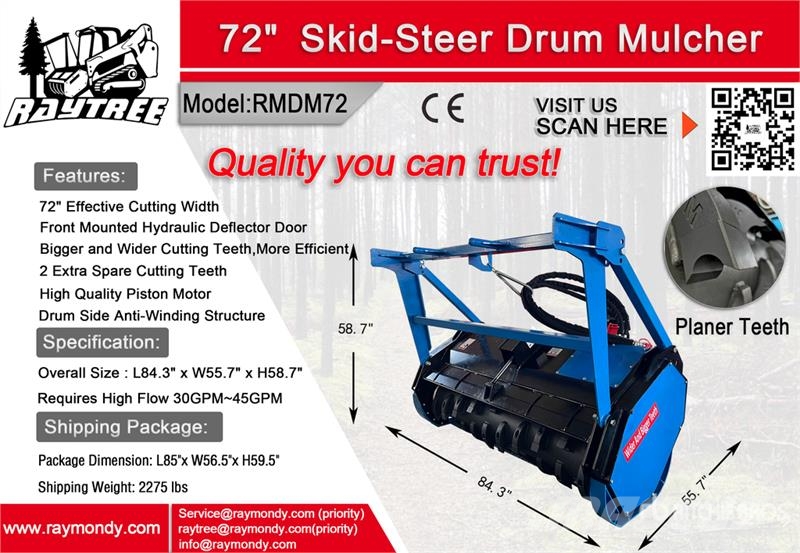 Raytree RMDM72 72 in Drum Skid Steer Mulcher (Unus Metsamultšerid