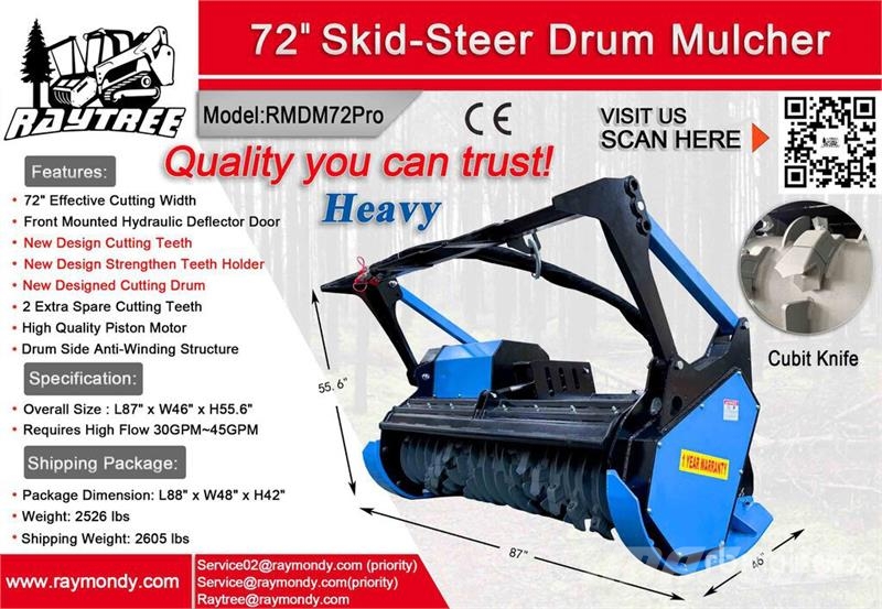  Raytree RMDM72Pro 72 in Drum Skid Steer Mulcher (U 林業覆蓋機