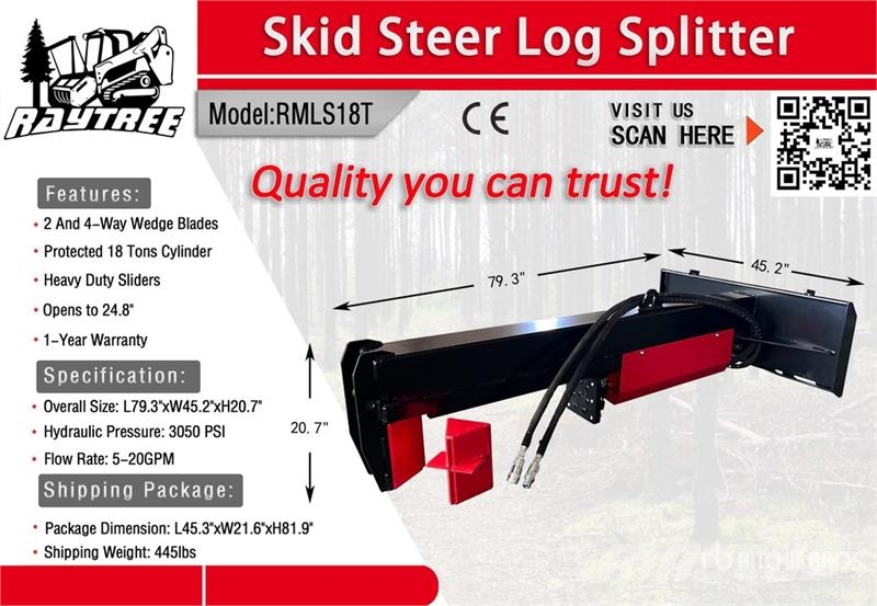 Raytree RMLS18T 24 in Skid Steer Log Splitter (Unu Vedkløvere, kappemaskiner og flismaskiner