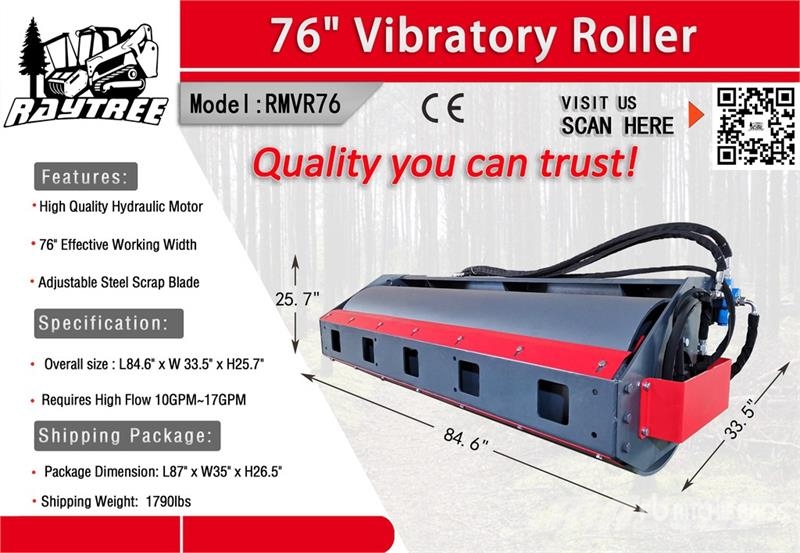 Raytree RMVR76 76 in Skid Steer Vibratory Roller ( Walzen