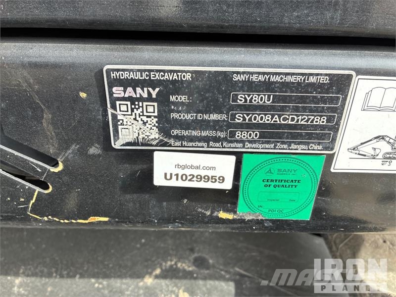 Sany SY80U Tracked Excavator Excavadoras de cadenas
