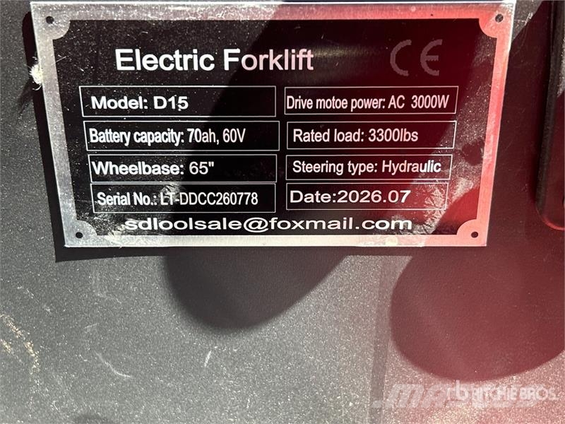 SDLOOL SL-E15 3300 lb Electric Forklift (Unused) شاحنات ذات رافعات شوكية تعمل بالكهرباء