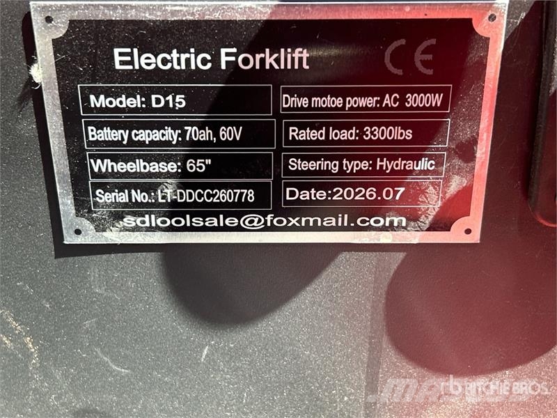 SDLOOL SL-E15 3300 lb Electric Forklift (Unused) شاحنات ذات رافعات شوكية تعمل بالكهرباء