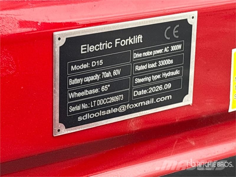  SDLOOL SL-E15 3300 lb Electric Forklift (Unused) Empilhadores eléctricos