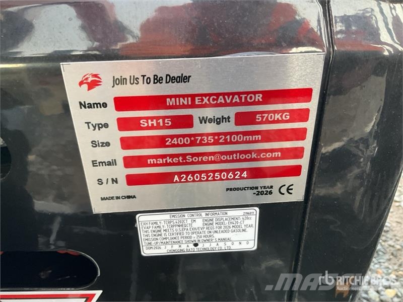 SH15-RED Gasoline Mini Excavator (Unused) Εκσκαφάκι (διαβολάκι) < 7t