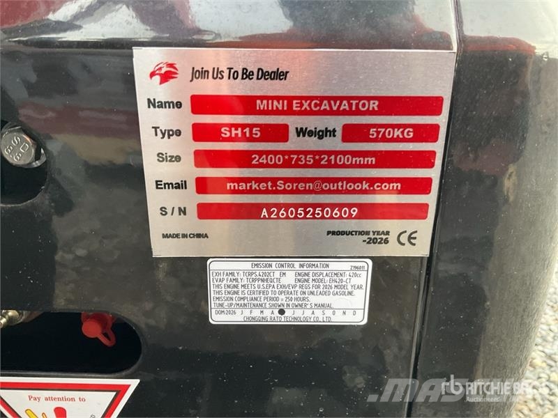 SH15-RED Gasoline Mini Excavator (Unused) Εκσκαφάκι (διαβολάκι) < 7t