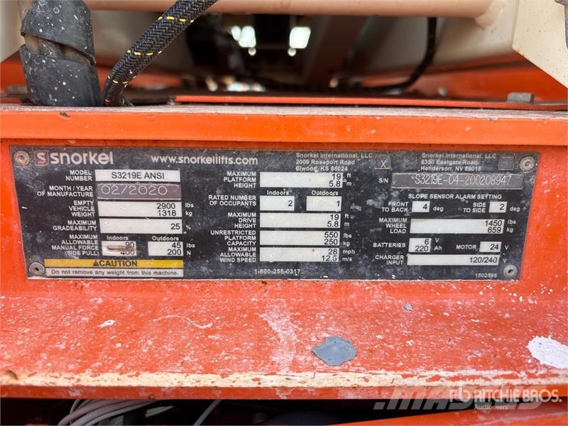 Snorkel S3219E Electric Scissor Lift (Inoperable) Plataformas tijera