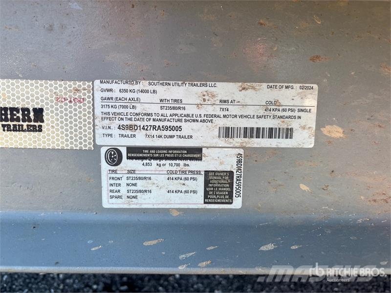 Southern Utility Trailers LLC 14 ft T/A Dump Utili Kiper prikolice