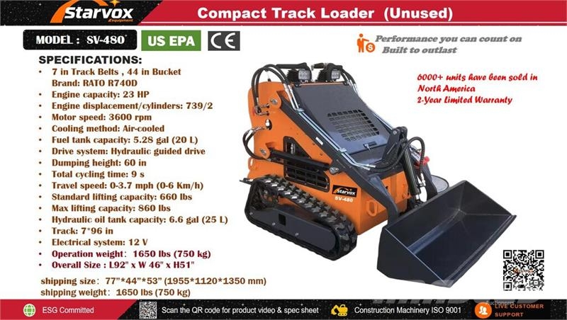 STARVOX SV-480 Mini Compact Track Loader (Unused) لوادر انزلاقية التوجيه