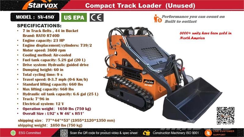 STARVOX SV-480 Mini Compact Track Loader (Unused) Skid steer loaders
