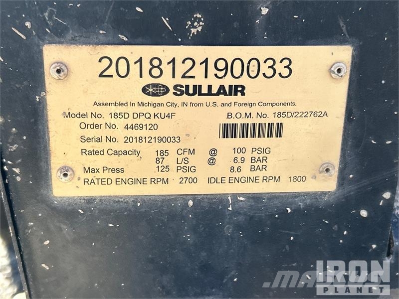 Sullair 185DPQ-KU-T3 185 cfm Mobile Air Compressor Kompressoren