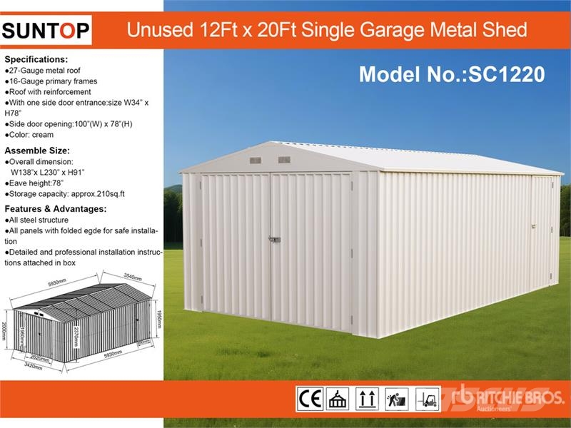 SUNTOP SC1220 Single Garage Metal Shed (Unused) Čelični okviri za građevine