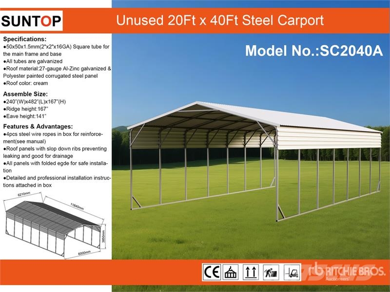 SUNTOP SC2040A 20 ft x 40 ft Carport (Unused) Čelični okviri za građevine
