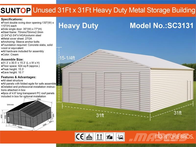 SUNTOP SC3131 31 ft x 31 ft Double Garage Metal St Čelični okviri za građevine