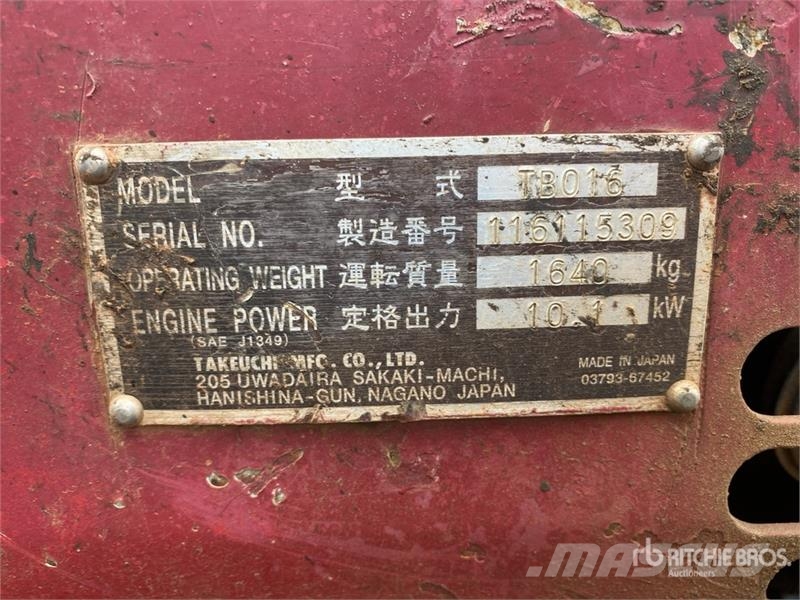 Takeuchi TB016 Miniekskavaatorid < 7 t