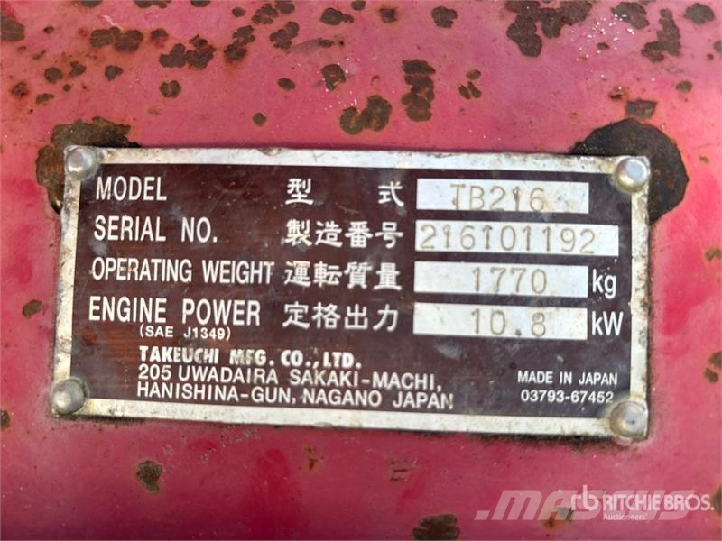 Takeuchi TB216 Mini bagri <7t