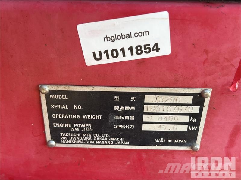 Takeuchi TB290C Tracked Excavator Pelle sur chenilles