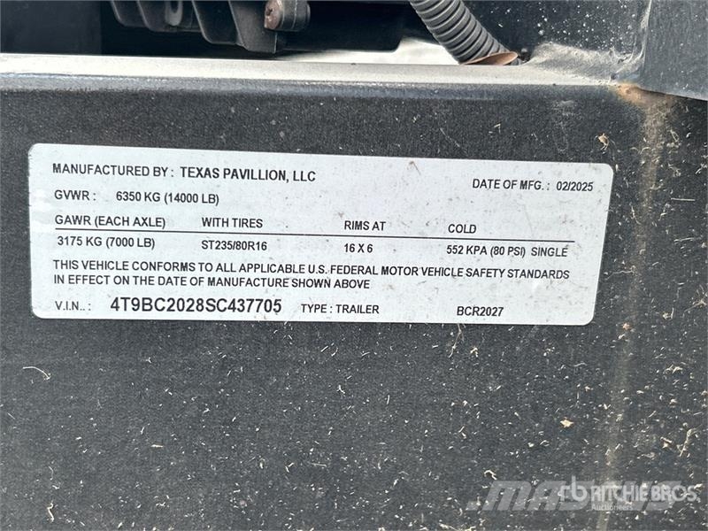 Texas Pavillion 20 ft T/A Equipment Trailer 車輛運輸拖車