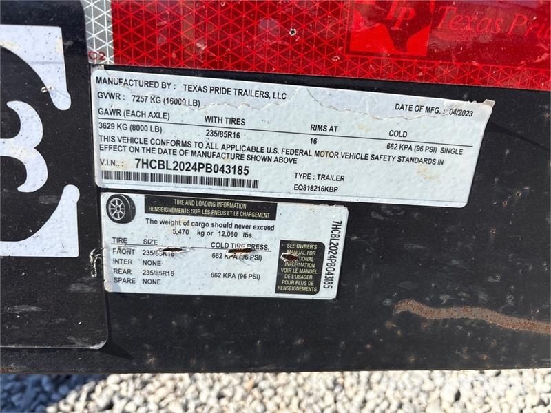 Texas Pride EQ818216KBP 20 ft T/A Equipment Trailer مقطورات مركبات نقل
