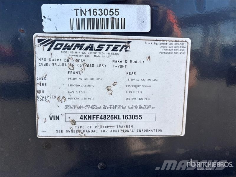 TOWMASTER T-70HT 48 ft T/A Hydraulic Tail Trailer Low loaders