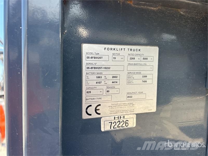 Toyota 05-8FBM25T 5000 lb Electric Forklift Elektriskie autoiekrāvēji