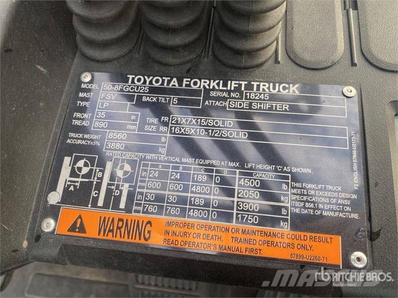 Toyota 50-8FGCU25 4500 lb Cushion Tire Forklift Other