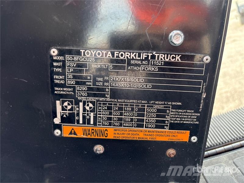 Toyota 50-8FGCU25 5000 lb Cushion Tire Forklift Другие складские механизмы