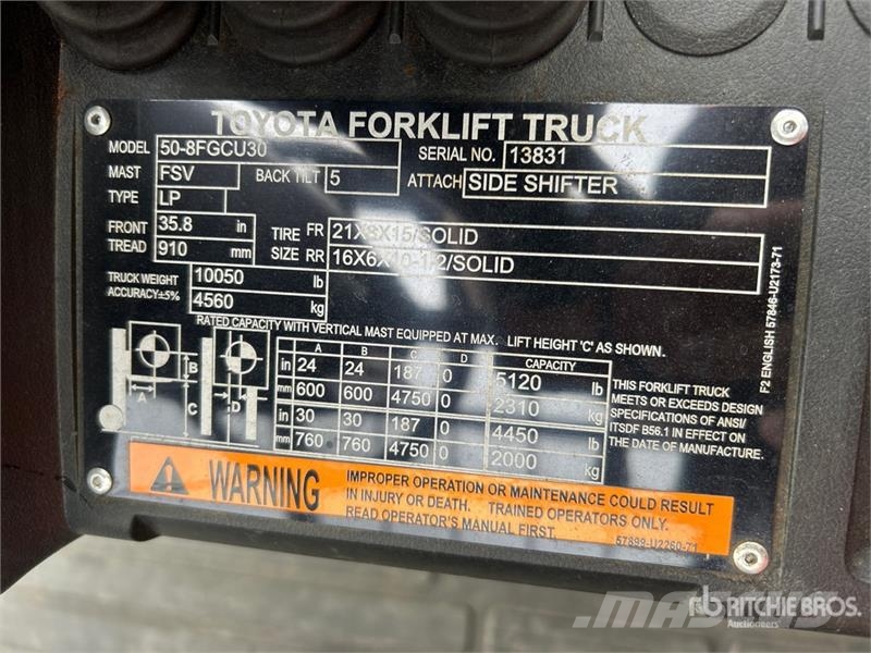 Toyota 50-8FGCU30 5120 lb Cushion Tire Forklift شاحنات ذات رافعات شوكية - أخرى