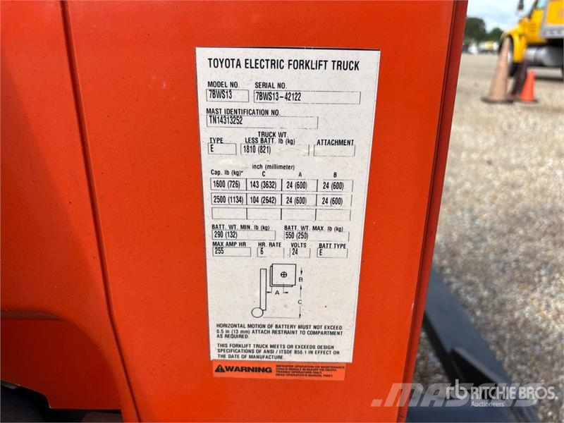 Toyota 7BWS13 2500 lb Walk Behind Electric Forklift (Inop バッテリーフォークリフト
