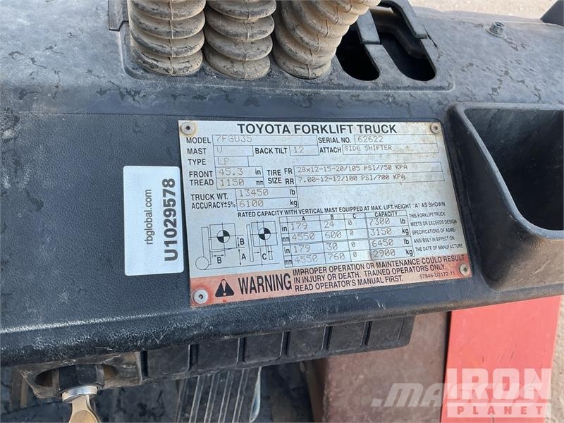 Toyota 7FGU35 7300 lb Pneumatic Tire Forklift 그 외 지게차