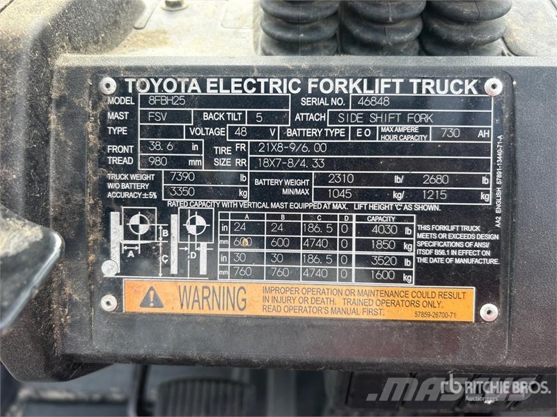Toyota 8FBH25 4030 lb Electric Forklift 電動堆高機