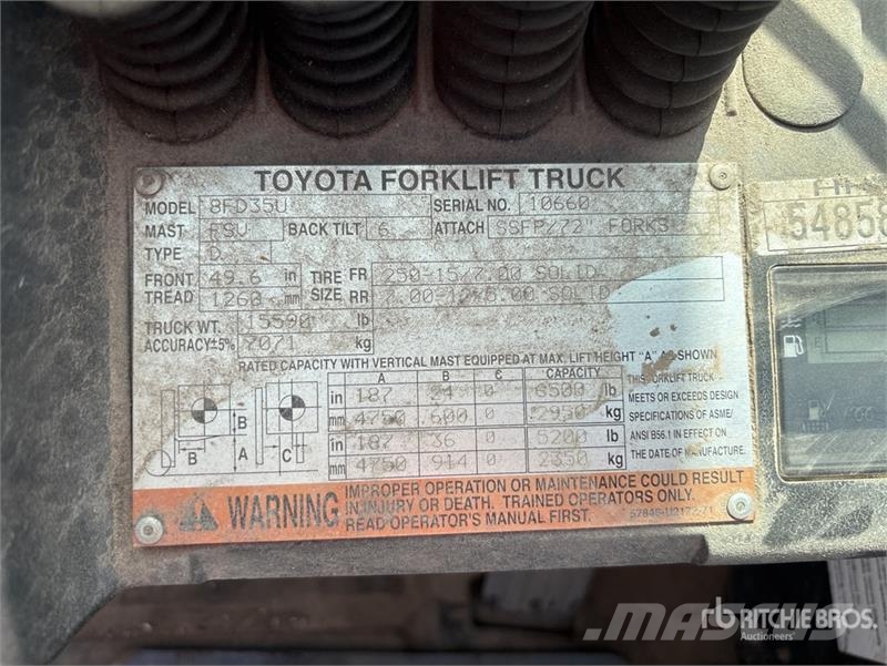 Toyota 8FD35U 6500 lb Pneumatic Tire Forklift Інше