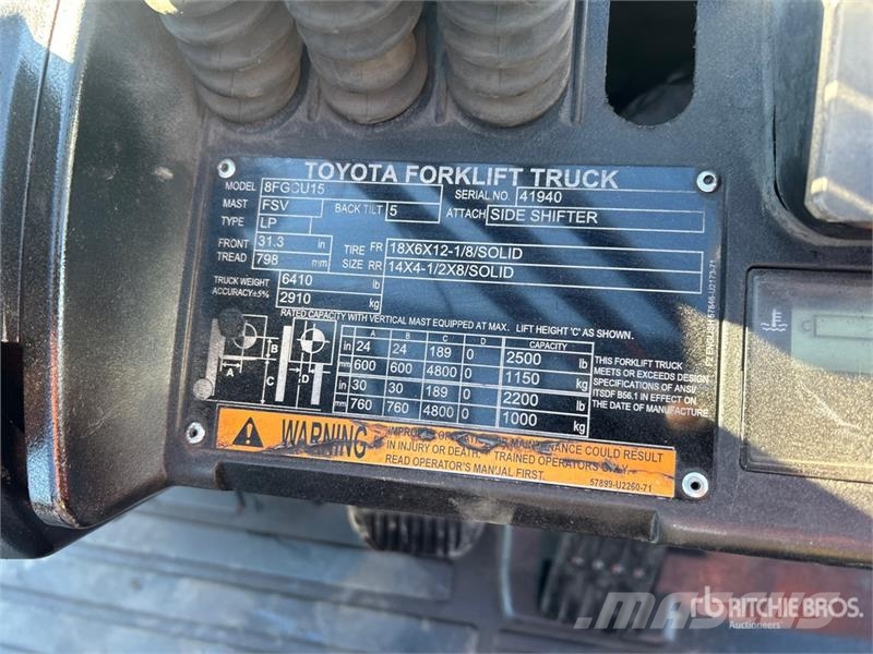 Toyota 8FGCU15 2500 lb Cushion Tire Forklift شاحنات ذات رافعات شوكية - أخرى