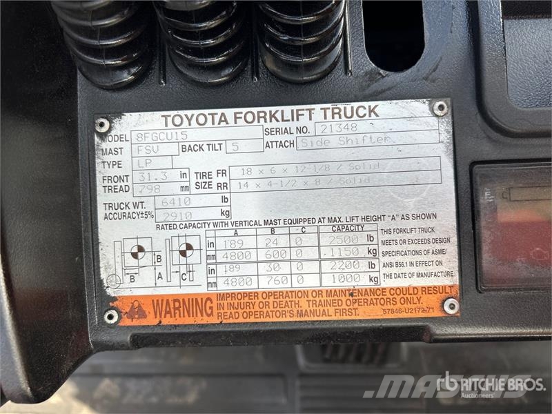 Toyota 8FGCU15 2500 lb Cushion Tire Forklift Інше