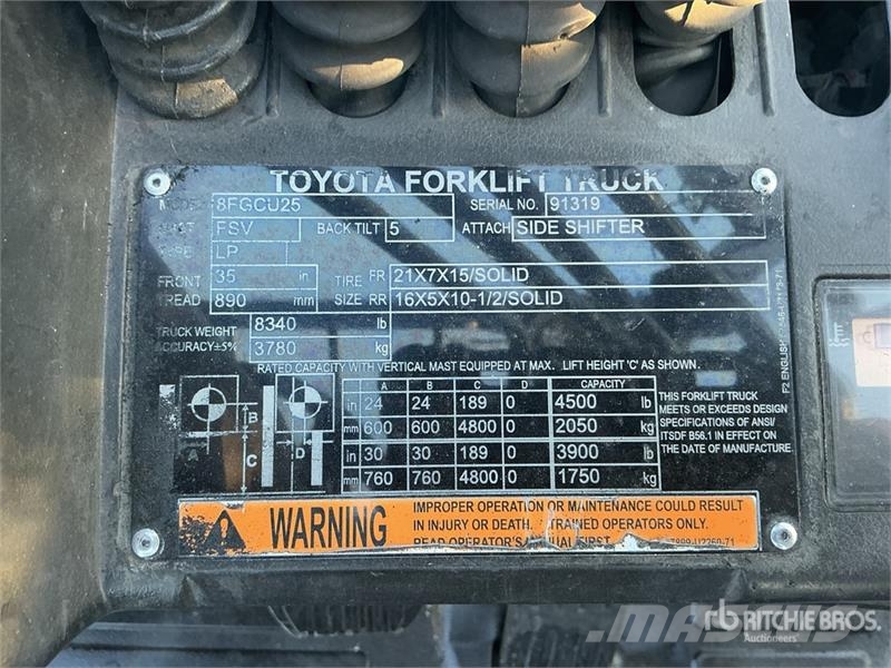 Toyota 8FGCU25 4500 lb Cushion Tire Forklift Šakiniai krautuvai - Kita