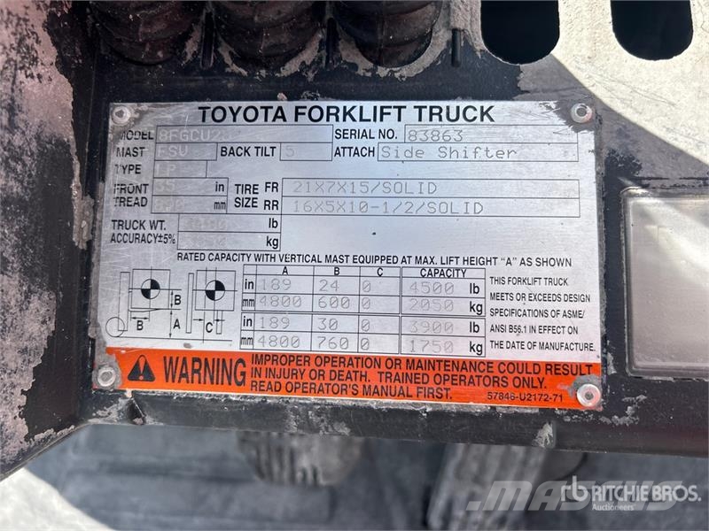 Toyota 8FGU25 4500 lb Pneumatic Tire Forklift Heftrucks overige