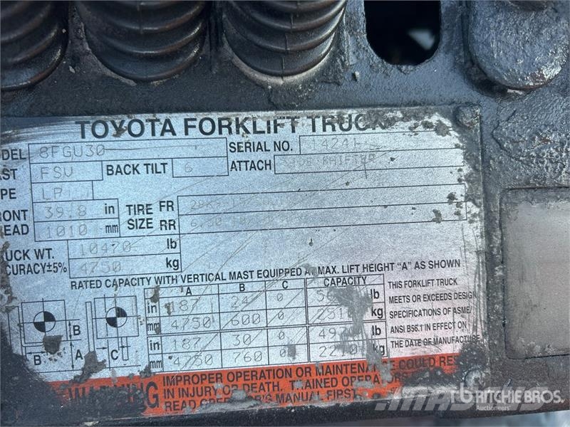Toyota 8FGU30 Pneumatic Tire Forklift Інше