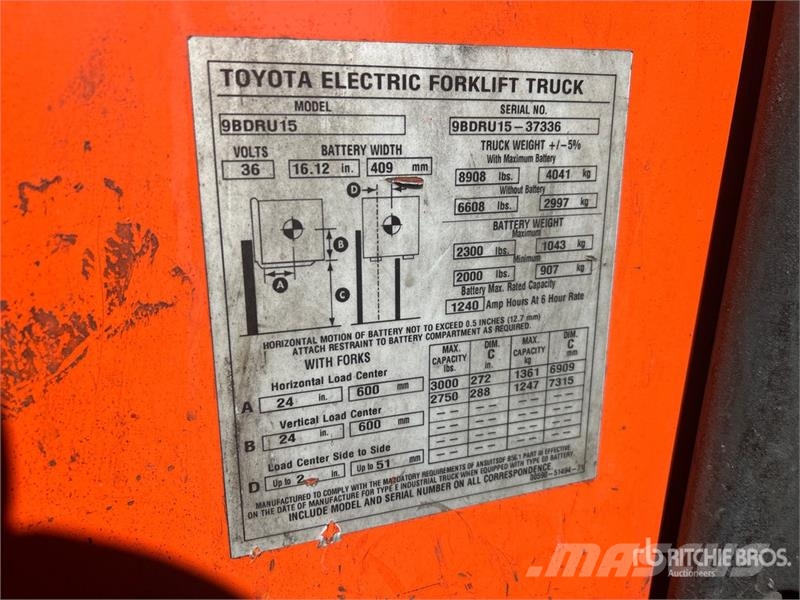 Toyota 9BDRU15 3000 lb Electric Forklift Электропогрузчики