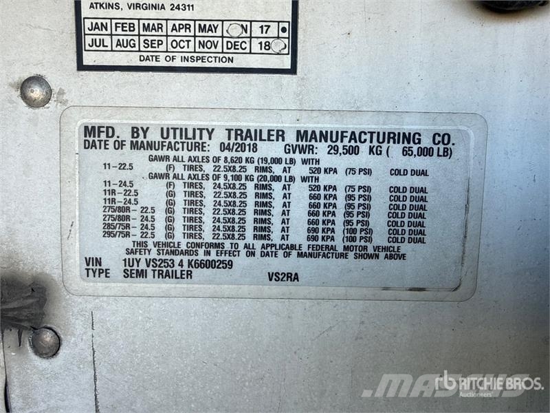 Utility VS2RA 53 ft x 102 in T/A Refrigerated Trailer 控溫式半拖車