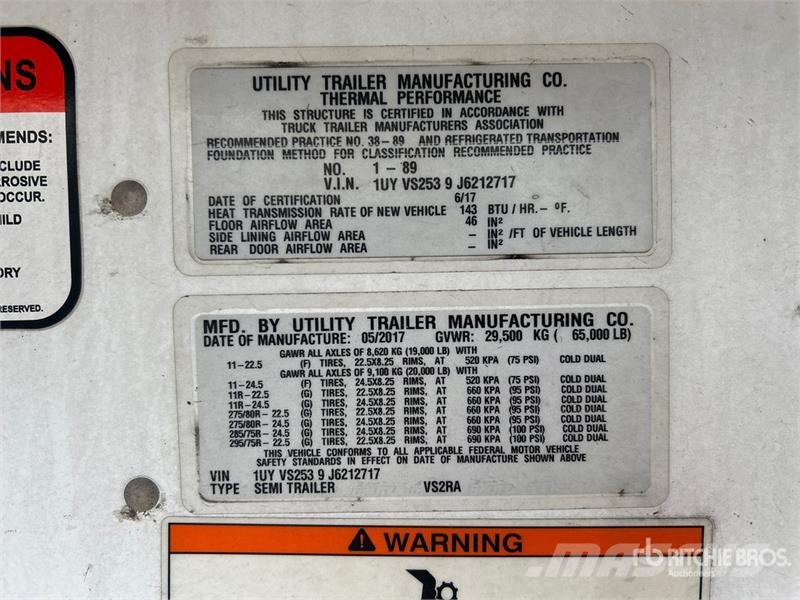 Utility VS2RA 53 ft x 102 in T/A Refrigerated Trailer Kühlauflieger