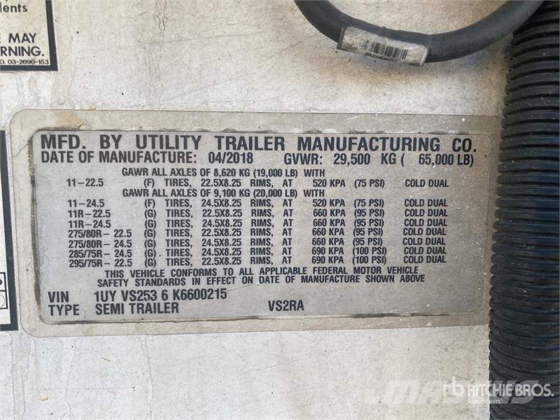 Utility VS2RA 53 ft x 102 in T/A Refrigerated Trailer 控溫式半拖車