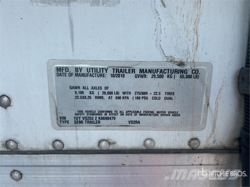 Utility VS2RA 53 ft x 102 in T/A Refrigerated Trailer Температурно-контролирани полуремаркета
