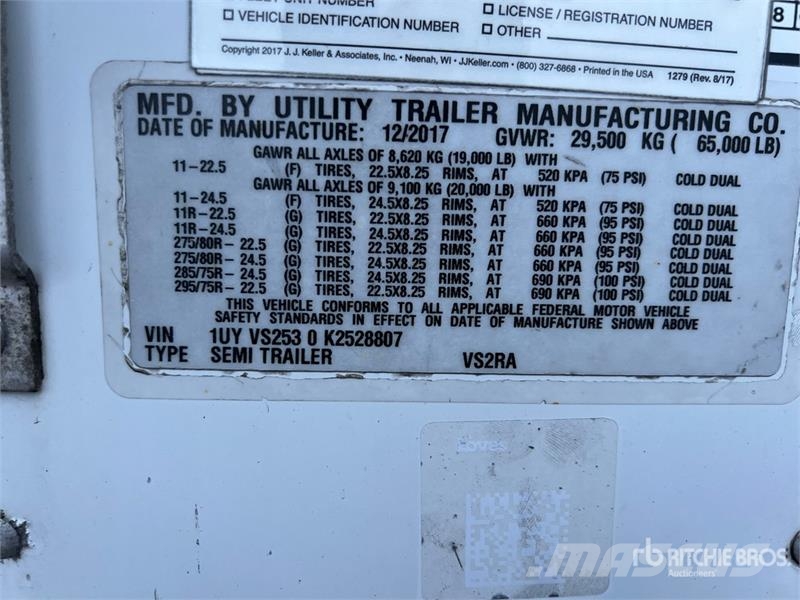 Utility VS2RA 53 ft x 102 in T/A Refrigerated Trailer 保温半挂车