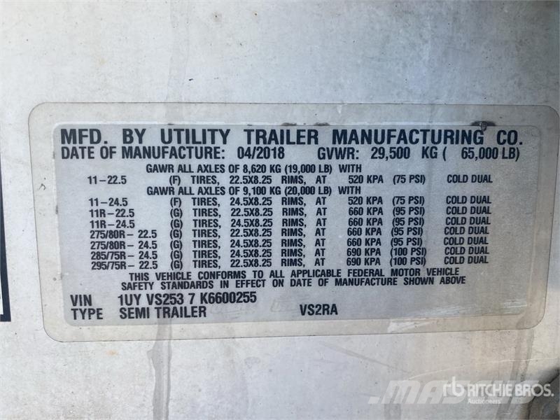 Utility VS2RA 53 ft x 102 in T/A Refrigerated Trailer Semirremolques de temperatura controlada